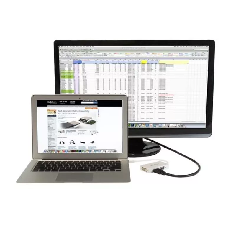 Adaptador A/V de viagem StarTech.com: conversor 3-em-1 Mini DisplayPort para VGA DVI ou HDMI - branco