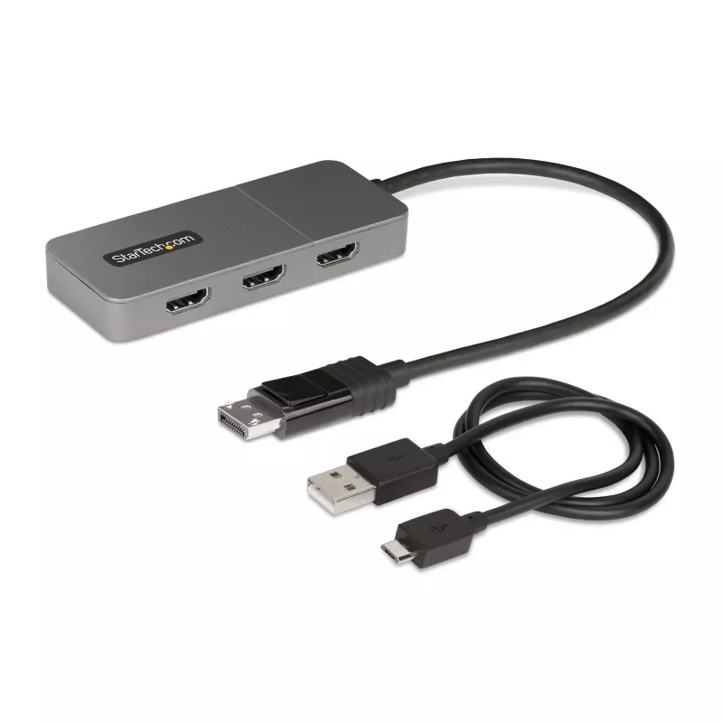 StarTech.com Hub MST de 3 portas - DisplayPort para 3x HDMI, Monitores Triplos 4K 60Hz, Adaptador de vídeo multi-monitor DP 1.4, cabo integrado de 30cm, alimentado por USB, apenas Windows