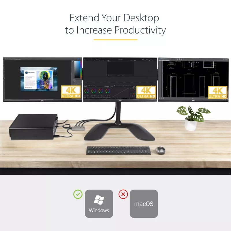 StarTech.com Hub MST de 3 portas - DisplayPort para 3x HDMI, Monitores Triplos 4K 60Hz, Adaptador de vídeo multi-monitor DP 1.4, cabo integrado de 30cm, alimentado por USB, apenas Windows
