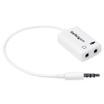 Adaptador de headset branco StarTech.com para headsets com fichas separadas de auscultador/microfone – 3,5 mm 4 polos para 2x 3 polos 3,5 mm M/F