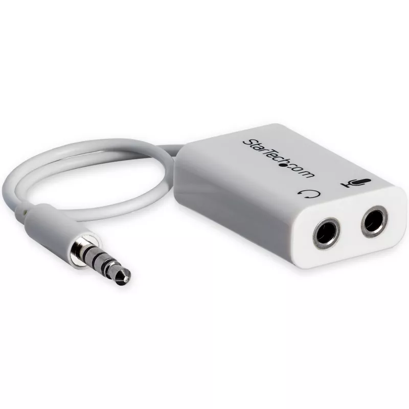 Adaptador de headset branco StarTech.com para headsets com fichas separadas de auscultador/microfone – 3,5 mm 4 polos para 2x 3 polos 3,5 mm M/F