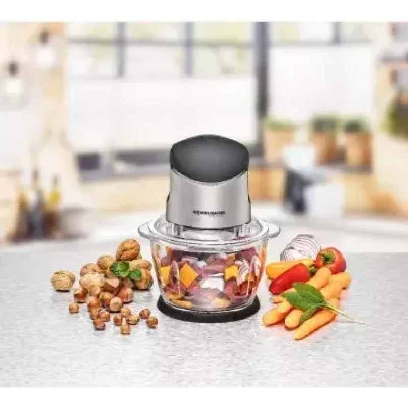 Picadora elétrica Rommelsbacher MZ 400 — recipiente de vidro de 1,0 L, 400 W, lâminas de aço inoxidável com 4 pás, preta