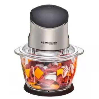 Picadora elétrica Rommelsbacher MZ 400 — recipiente de vidro de 1,0 L, 400 W, lâminas de aço inoxidável com 4 pás, preta