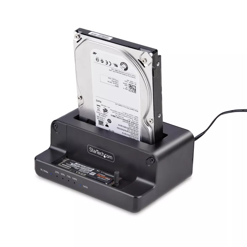 Duplicador de unidades M.2 NVMe para SATA de 2,5/3,5 polegadas StarTech.com, clonador/dock de SSD autónomo de duas baías, bidirecional NVMe para SATA / SATA para NVMe, até 27 GB/min, TAA