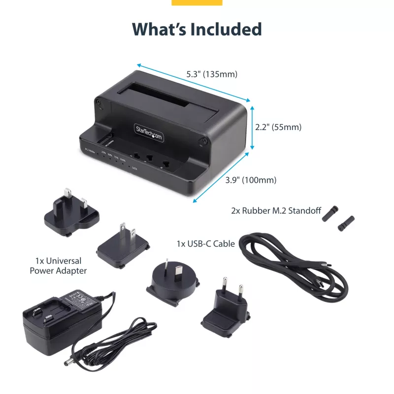 Duplicador de unidades M.2 NVMe para SATA de 2,5/3,5 polegadas StarTech.com, clonador/dock de SSD autónomo de duas baías, bidirecional NVMe para SATA / SATA para NVMe, até 27 GB/min, TAA