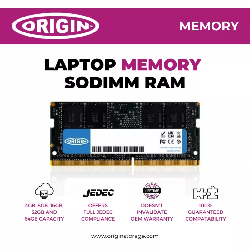 Memória para portátil Origin 16 GB DDR4 3200 MHz SO-DIMM 260 pinos 2Rx8 Non-ECC 1,2 V CAS22