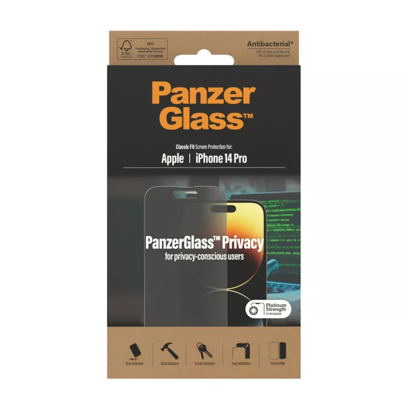 Protetor de ecrã de privacidade PanzerGlass Apple iPhone 14 Pro resistente a riscos e choques