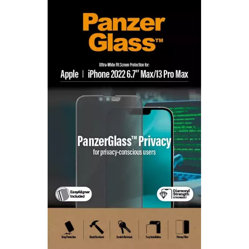 PanzerGlass ® Protetor de ecrã de privacidade iPhone 14 Plus | 13 Pro Max | Ultra-Wide Fit com EasyAligner