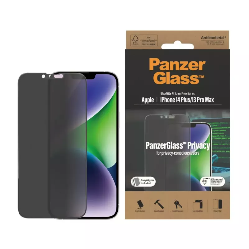 PanzerGlass ® Protetor de ecrã de privacidade iPhone 14 Plus | 13 Pro Max | Ultra-Wide Fit com EasyAligner