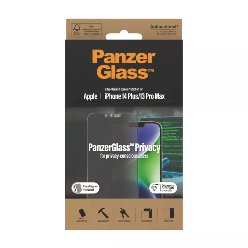PanzerGlass ® Protetor de ecrã de privacidade iPhone 14 Plus | 13 Pro Max | Ultra-Wide Fit com EasyAligner