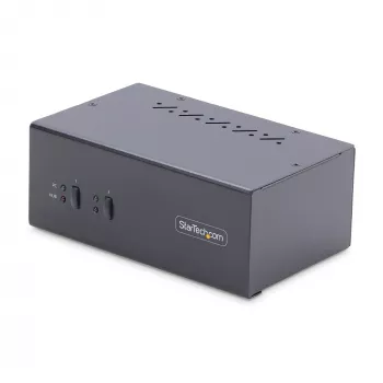 StarTech.com Comutador KVM DisplayPort para 2 monitores, 4K 60Hz, 2 portas hub USB 5Gbps, 2 portas USB 2.0 HID, comutação por tecla de atalho e botão, compatível com TAA – proteção ESD nível 3