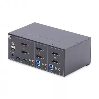 StarTech.com Comutador KVM DisplayPort para 2 monitores, 4K 60Hz, 2 portas hub USB 5Gbps, 2 portas USB 2.0 HID, comutação por tecla de atalho e botão, compatível com TAA – proteção ESD nível 3