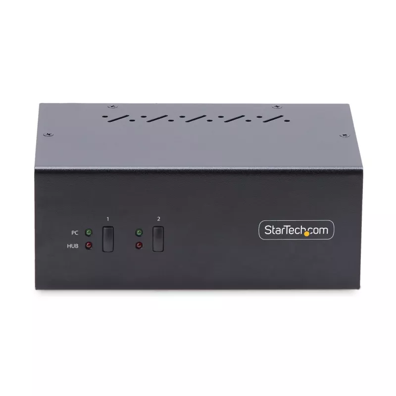 StarTech.com Comutador KVM DisplayPort para 2 monitores, 4K 60Hz, 2 portas hub USB 5Gbps, 2 portas USB 2.0 HID, comutação por tecla de atalho e botão, compatível com TAA – proteção ESD nível 3