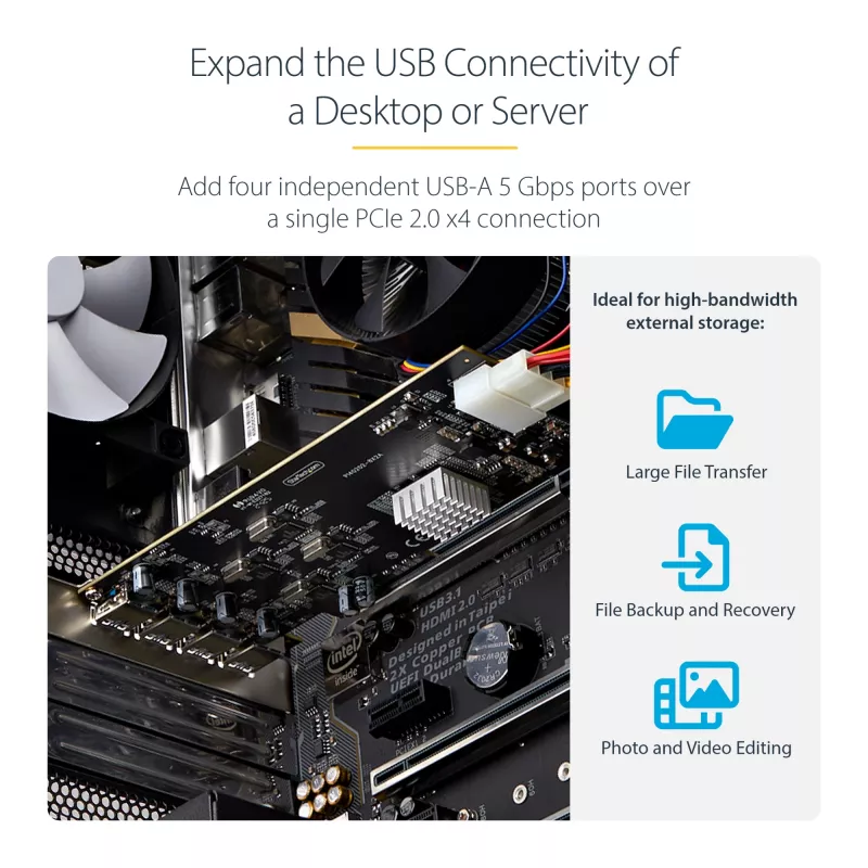 StarTech.com Placa PCIe USB de 4 portas, USB 3.2 5 Gbit/s, placa de expansão PCI Express com 4 controladores USB independentes, 4 portas USB-A, Windows/macOS/Linux