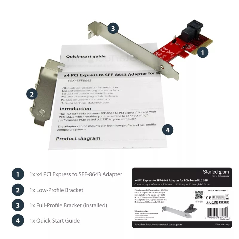 StarTech.com adaptador x4 PCI Express para SFF-8643 para SSD PCIe NVMe U.2