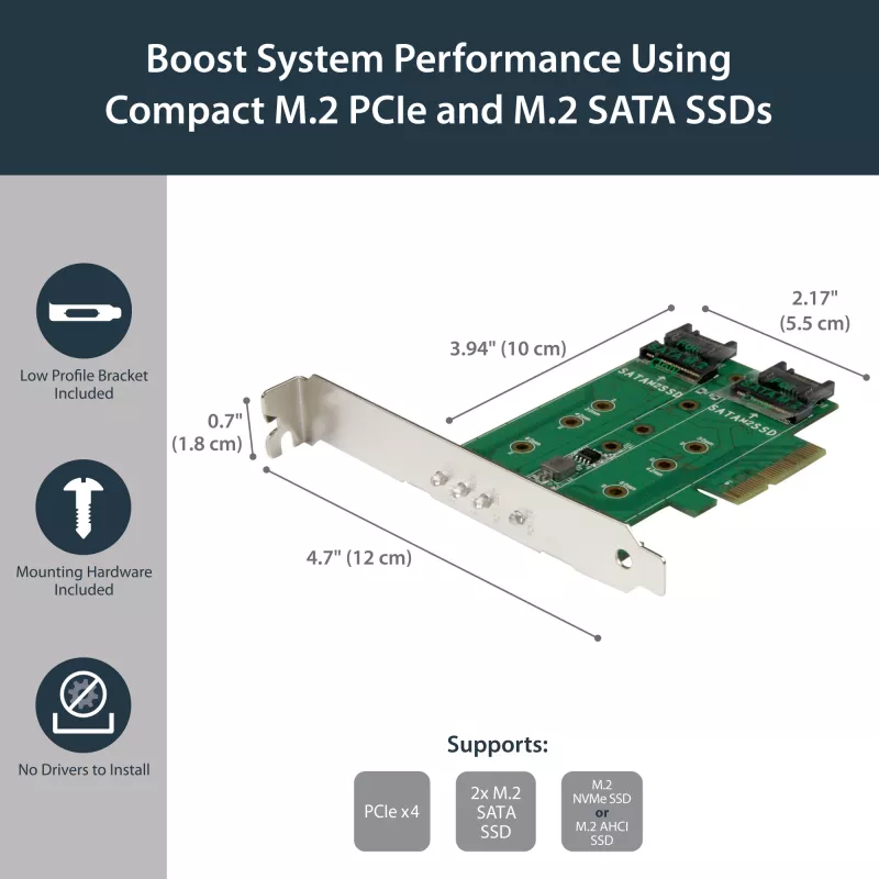 StarTech.com placa adaptadora M.2 SSD (NGFF) de 3 portas – 1 x PCIe (NVMe) M.2, 2 x SATA III M.2 – PCIe 3.0
