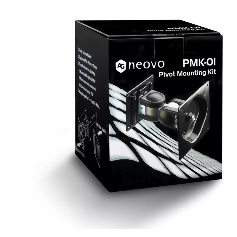 Suporte de parede/mesa para monitor AG Neovo PMK-01 para ecrãs de 15 a 32 polegadas, VESA 75x75–100x100, carga máx. 14 kg, inclinação ±90°, rotação 180° (preto)