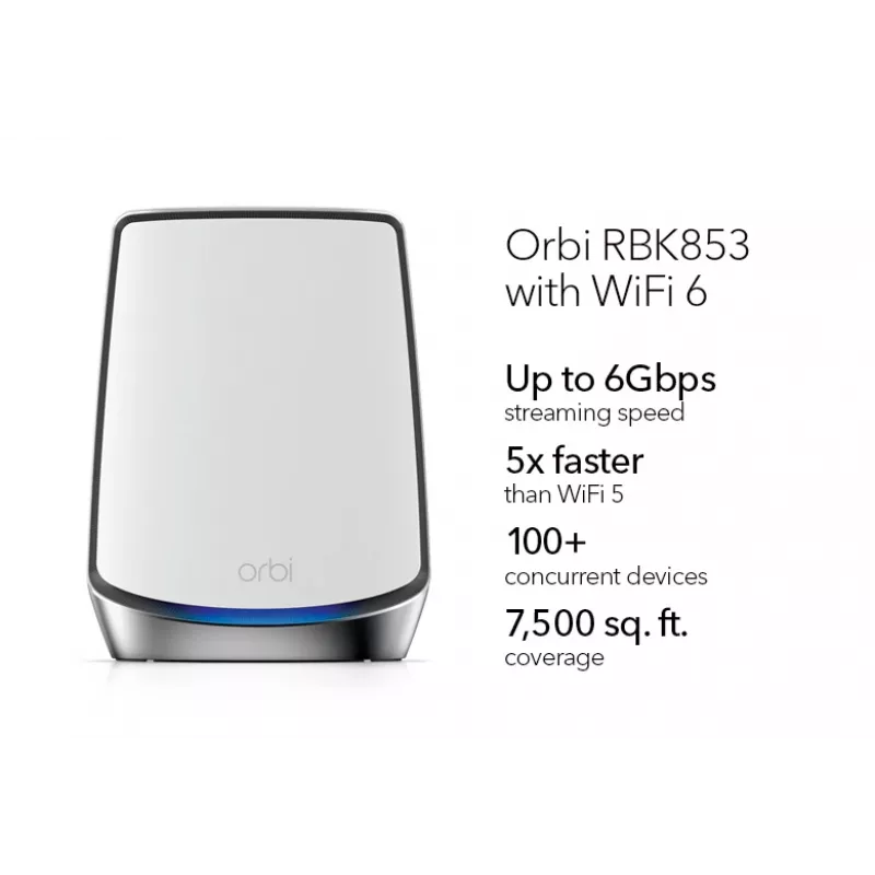 NETGEAR Orbi RBK853 AX6000 WiFi 6 sistema Mesh Tri-Band (2,4 GHz / 5 GHz / 5 GHz) Wi-Fi 6 (802.11ax) cinzento 4 interno