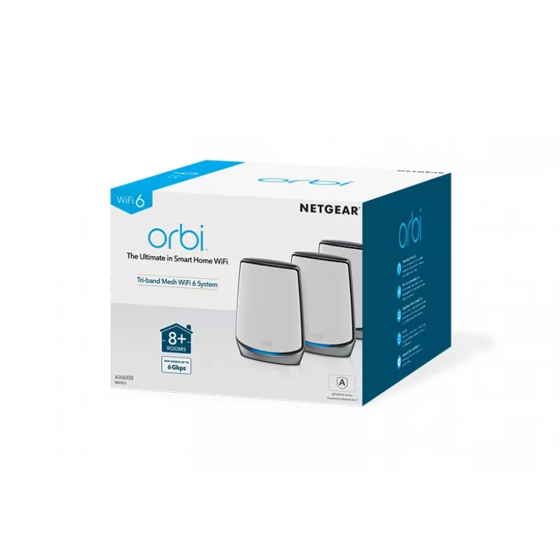 NETGEAR Orbi RBK853 AX6000 WiFi 6 sistema Mesh Tri-Band (2,4 GHz / 5 GHz / 5 GHz) Wi-Fi 6 (802.11ax) cinzento 4 interno