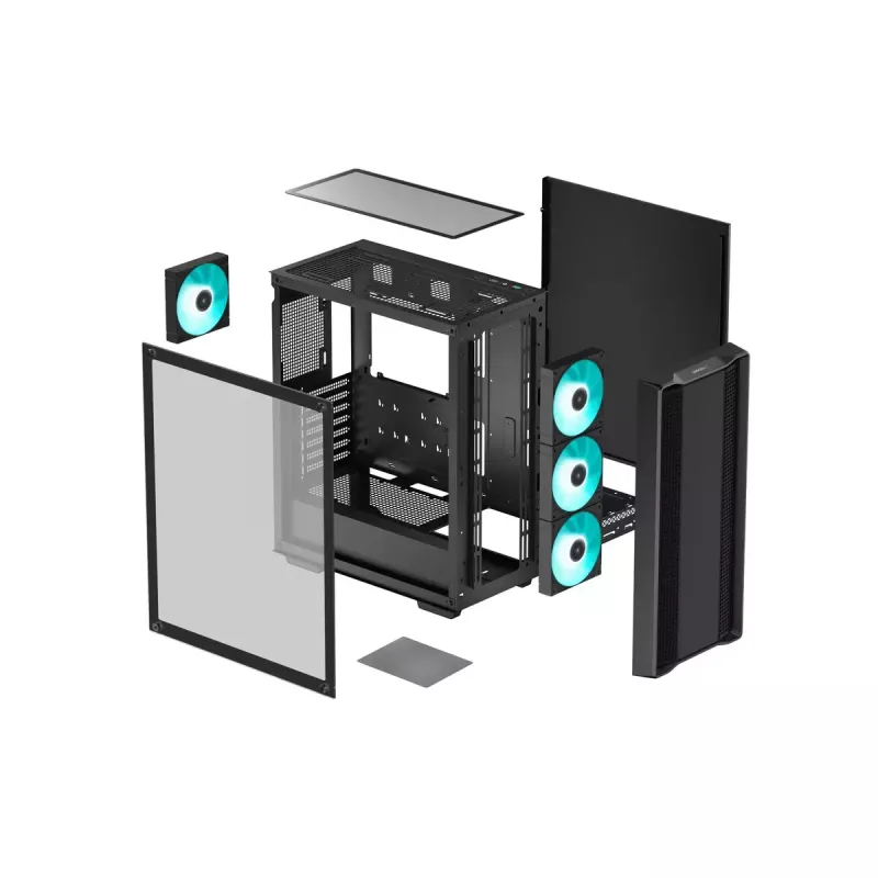 Caixa de PC DeepCool CC560 V2 Midi Tower preto — ATX/microATX, vidro temperado, RGB frontal, radiador frontal 360mm, GPU 370mm