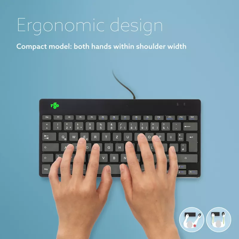 Teclado ergonómico R-Go Tools R-Go Compact Break, teclado compacto com software de pausas, QWERTZ (DE), com fios, preto