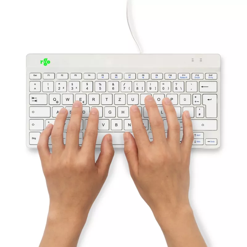Teclado ergonómico R-Go Tools R-Go Compact Break, teclado compacto com software de pausas, QWERTZ (DE), com fios, branco