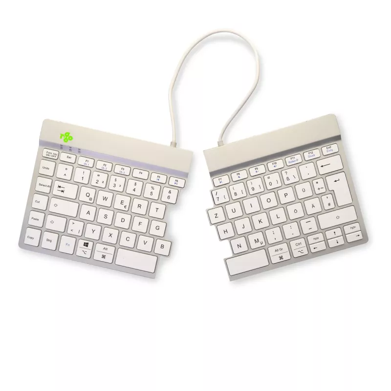 Teclado ergonómico R-Go Tools R-Go Split Break com software de pausas, teclado dividido ergonómico, QWERTZ (DE), Bluetooth, branco