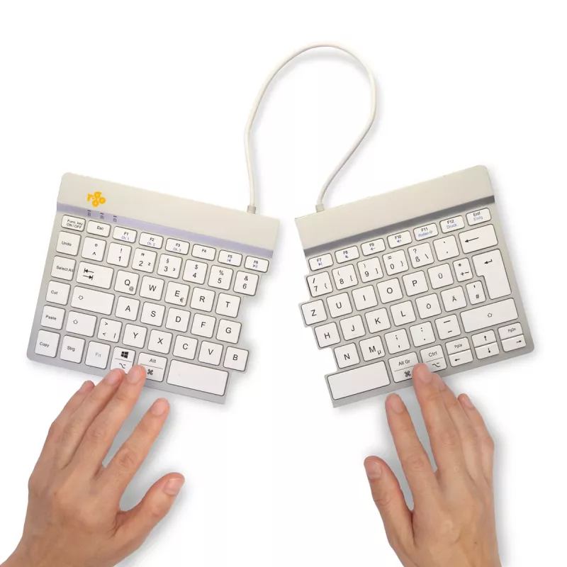Teclado ergonómico R-Go Tools R-Go Split Break com software de pausas, teclado dividido ergonómico, QWERTZ (DE), Bluetooth, branco