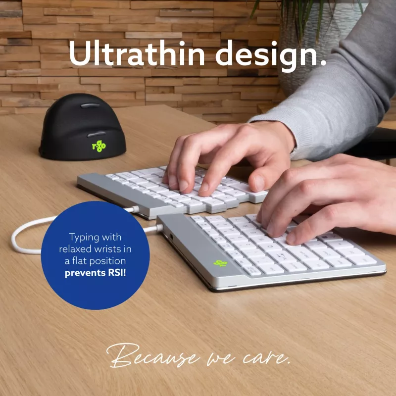 Teclado ergonómico R-Go Tools R-Go Split Break com software de pausas, teclado dividido ergonómico, QWERTZ (DE), Bluetooth, branco