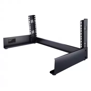 StarTech.com Rack de servidor de secretária de 2 postes 4HE, pequeno rack de computador aberto de 19 polegadas, rack de rede compacto para equipamento AV/estúdio/dados/IT – rack de dois postes autónomo para casa/escritório