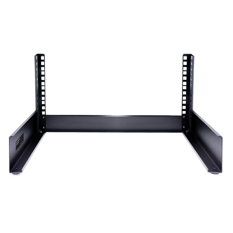 StarTech.com Rack de servidor de secretária de 2 postes 4HE, pequeno rack de computador aberto de 19 polegadas, rack de rede compacto para equipamento AV/estúdio/dados/IT – rack de dois postes autónomo para casa/escritório