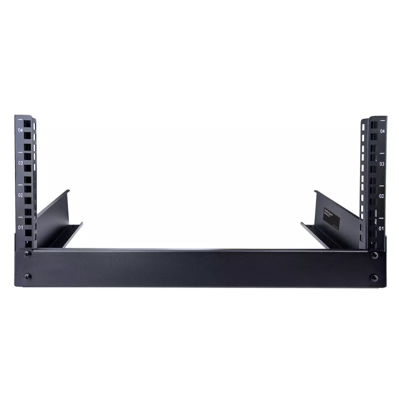 StarTech.com Rack de servidor de secretária de 2 postes 4HE, pequeno rack de computador aberto de 19 polegadas, rack de rede compacto para equipamento AV/estúdio/dados/IT – rack de dois postes autónomo para casa/escritório