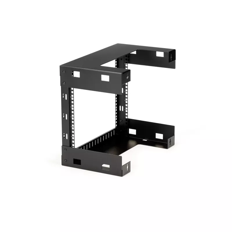 Rack de rede de montagem na parede StarTech.com 8U 19 polegadas – rack de sala de servidores open-frame de 2 postes com 12 polegadas de profundidade para equipamento de dados/AV/IT/informática/painel de ligação com porcas gaiola e parafusos, 135 lb de capacidade, preto (RK812WALLO)