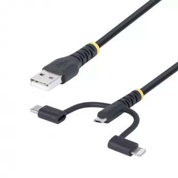 Cabo de carregamento múltiplo USB robusto StarTech.com de 1m, USB para Lightning/Micro-USB/Type-C, certificado Apple MFi, revestimento em aramida, cabo de carregamento USB universal 3 em 1 para iPhone/iPad/Android