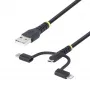Cabo de carregamento múltiplo USB robusto StarTech.com de 1m, USB para Lightning/Micro-USB/Type-C, certificado Apple MFi, revestimento em aramida, cabo de carregamento USB universal 3 em 1 para iPhone/iPad/Android