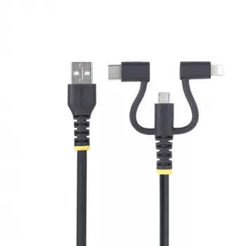 Cabo de carregamento múltiplo USB robusto StarTech.com de 1m, USB para Lightning/Micro-USB/Type-C, certificado Apple MFi, revestimento em aramida, cabo de carregamento USB universal 3 em 1 para iPhone/iPad/Android