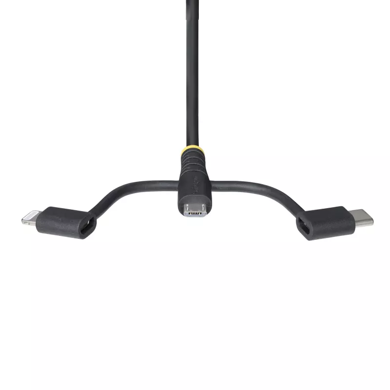 Cabo de carregamento múltiplo USB robusto StarTech.com de 1m, USB para Lightning/Micro-USB/Type-C, certificado Apple MFi, revestimento em aramida, cabo de carregamento USB universal 3 em 1 para iPhone/iPad/Android
