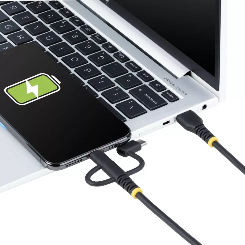 Cabo de carregamento múltiplo USB robusto StarTech.com de 1m, USB para Lightning/Micro-USB/Type-C, certificado Apple MFi, revestimento em aramida, cabo de carregamento USB universal 3 em 1 para iPhone/iPad/Android