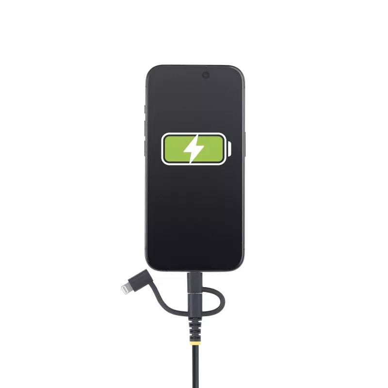 Cabo de carregamento múltiplo USB robusto StarTech.com de 1m, USB para Lightning/Micro-USB/Type-C, certificado Apple MFi, revestimento em aramida, cabo de carregamento USB universal 3 em 1 para iPhone/iPad/Android