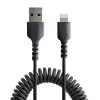 Cabo USB para Lightning StarTech.com de 1 m (3ft), certificado MFi, cabo de carregamento em espiral para iPhone, preto, revestimento TPE resistente com fibra de aramida, cabo Lightning em espiral robusto