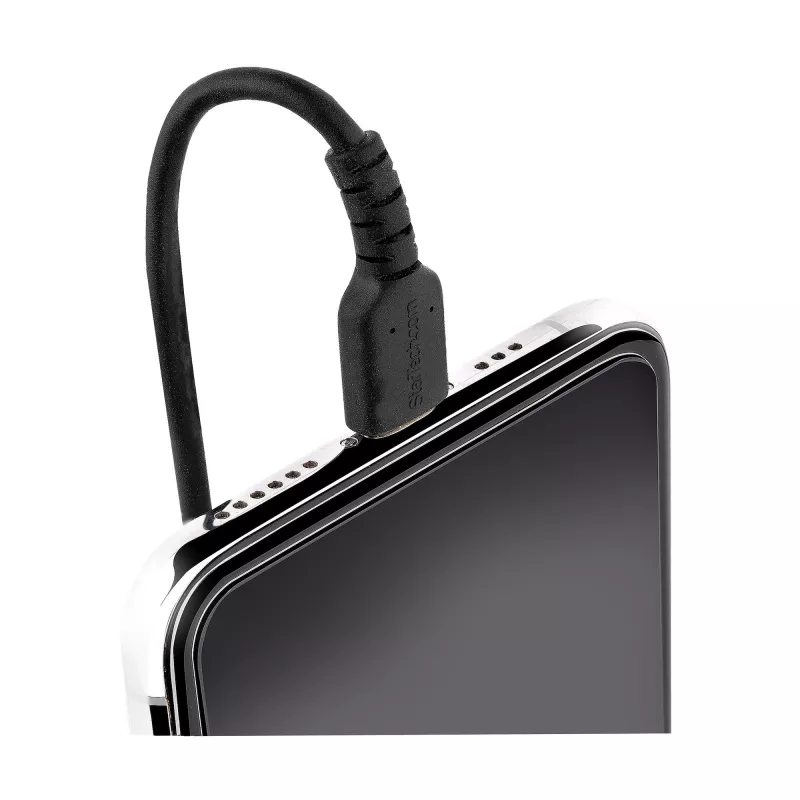 Cabo USB para Lightning StarTech.com de 1 m (3ft), certificado MFi, cabo de carregamento em espiral para iPhone, preto, revestimento TPE resistente com fibra de aramida, cabo Lightning em espiral robusto