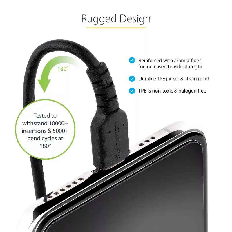 Cabo USB para Lightning StarTech.com de 1 m (3ft), certificado MFi, cabo de carregamento em espiral para iPhone, preto, revestimento TPE resistente com fibra de aramida, cabo Lightning em espiral robusto