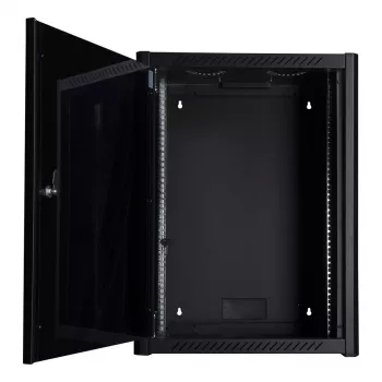 Armário de montagem na parede LOGON RWM16U56BL 16U preto fechadura de chave gestão de cabos