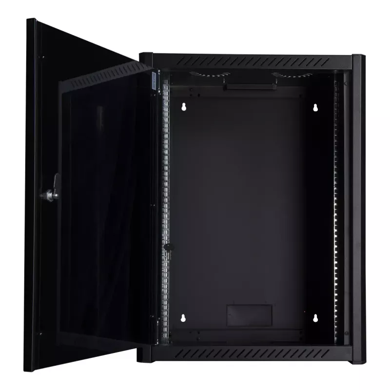 Armário de montagem na parede LOGON RWM16U56BL 16U preto fechadura de chave gestão de cabos