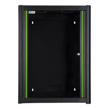 Armário de montagem na parede LOGON RWM16U56BL 16U preto fechadura de chave gestão de cabos