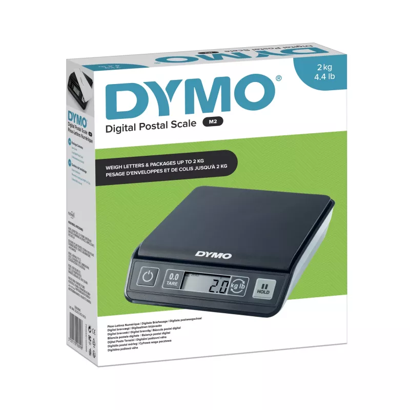 DYMO M2 balança postal digital, 2 kg, LCD, 3x AAA, 18,5 x 16,1 x 4,4 cm, preta