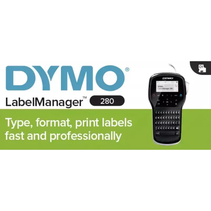 Impressora de etiquetas Dymo LabelManager 280 — transferência térmica, fita D1 6/9/12 mm, recarregável, LCD, QWERTY