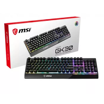 Teclado MSI VIGOR GK30 RGB MEMchanical Gaming ' layout DE, interruptores de membrana MECH., iluminação RGB de 6 zonas, RGB Mystic Light, design de teclado repelente à água'