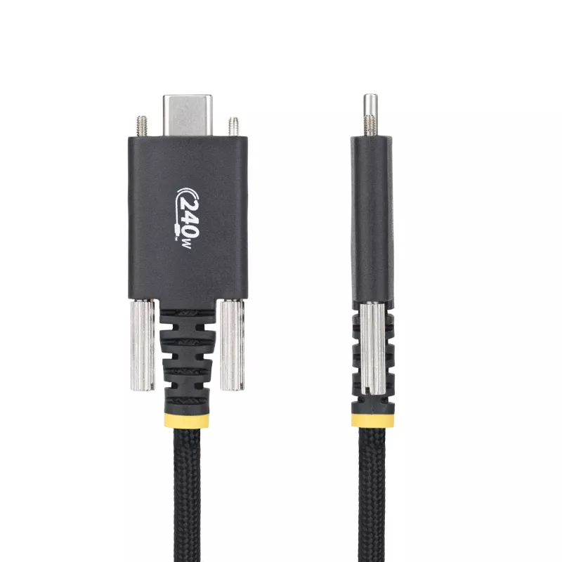 StarTech.com cabo de carregamento USB-C de 2 m, bloqueio lateral com parafuso, 240 W (5 A) PD EPR, revestimento duplo de silicone/trançado, cabo de carregamento para portátil USB 2.0, certificado USB-IF, cabo de carregamento USB-C resistente
