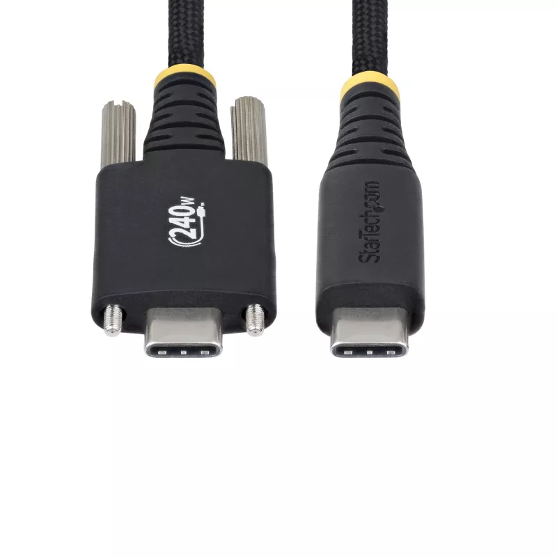 StarTech.com cabo de carregamento USB-C de 2 m, bloqueio lateral com parafuso, 240 W (5 A) PD EPR, revestimento duplo de silicone/trançado, cabo de carregamento para portátil USB 2.0, certificado USB-IF, cabo de carregamento USB-C resistente
